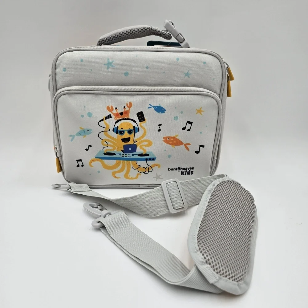 Insulated Lunch Bag Bentobeaven DJ Octopus Crab Gray‎ Yellow Shoulder Strap Kids